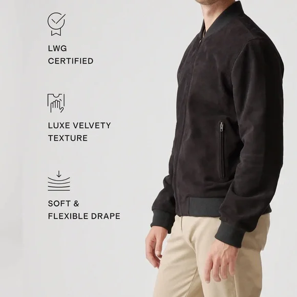 NWT Quince Black 100% GOAT Suede Bomber Jacket, size small - Picture 2 of 12